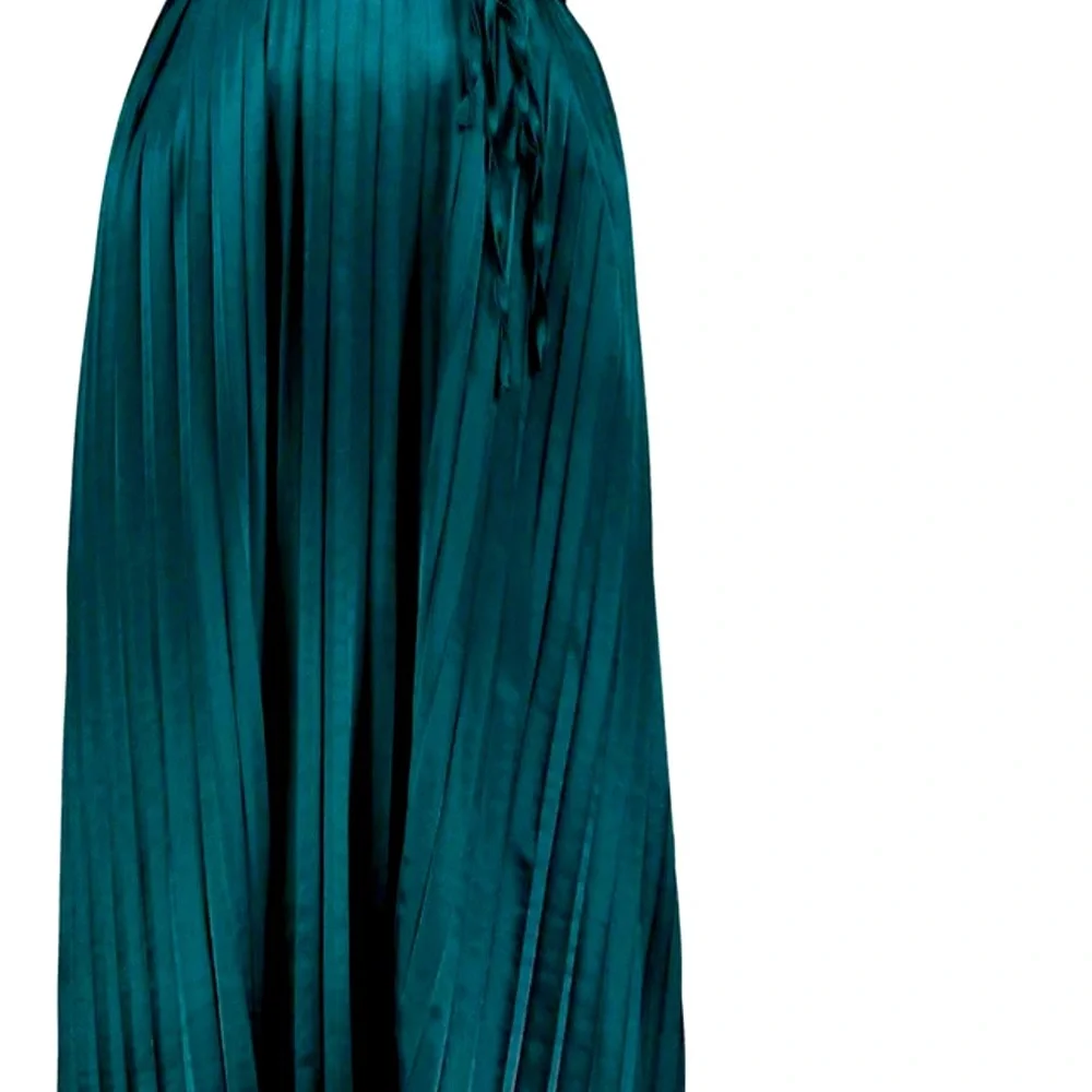 BISHOP & YOUNG GREEN PLEATED MIDI DRESS SZ: MEDIUM - Picture 3 of 4